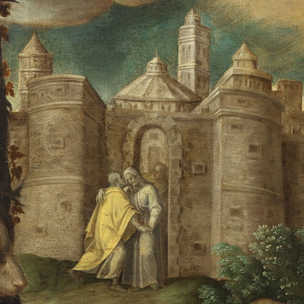 Tableau Ancien Saint Joachim et l'Ange Huile sur Toile XVIe Siècle-photo-2