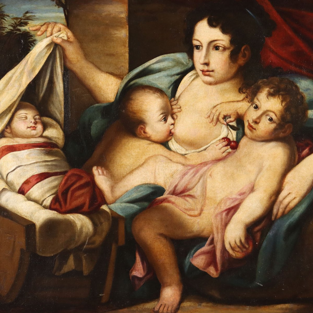 Tableau Ancien 'Allégorie de la Charité' Disciple de Carlo Cignani '600-photo-3