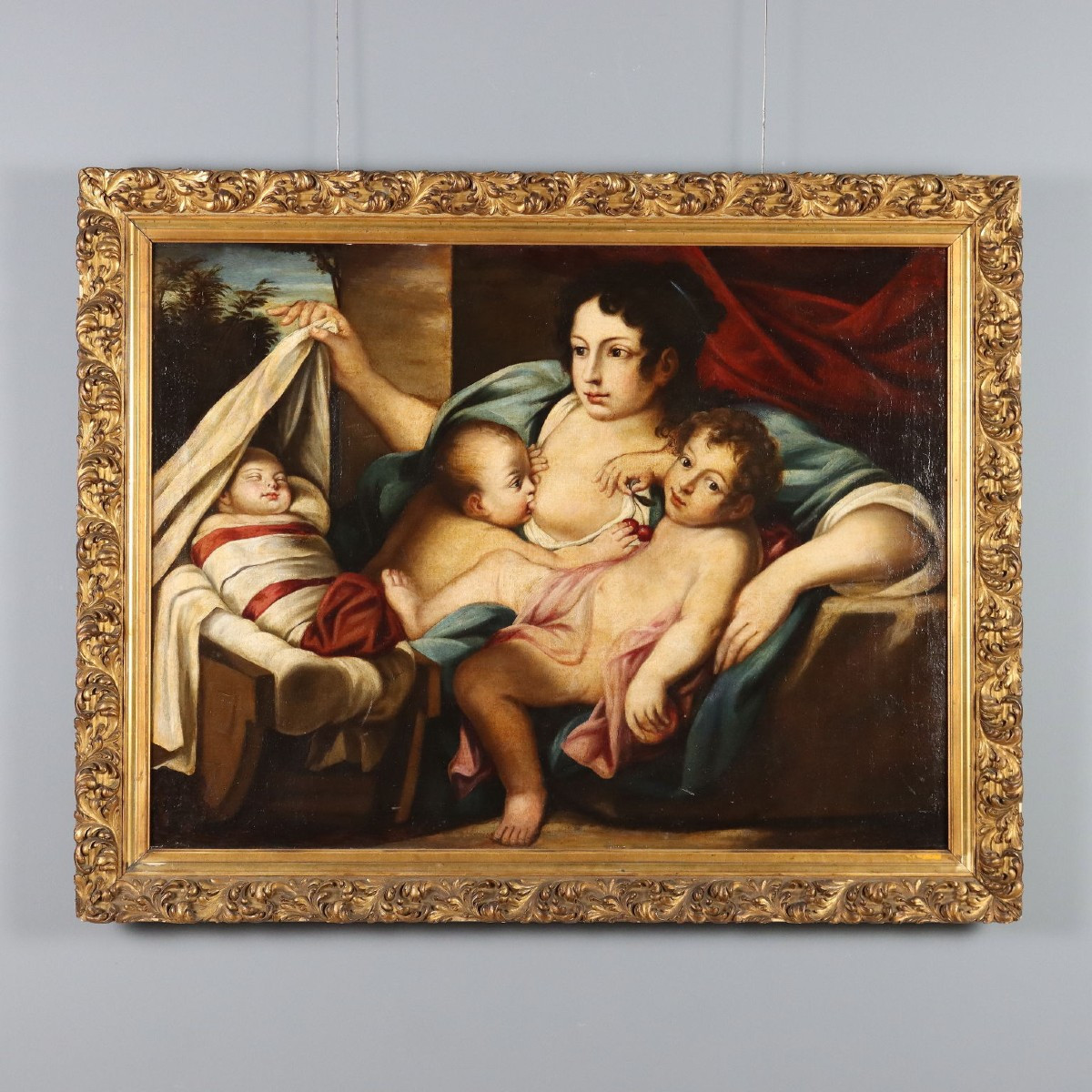 Tableau Ancien 'Allégorie de la Charité' Disciple de Carlo Cignani '600