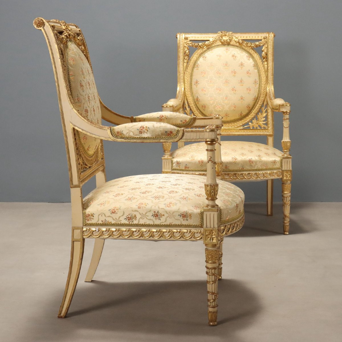 Pair Of Neoclassical Armchairs, Late 19th Century Italy-photo-3
