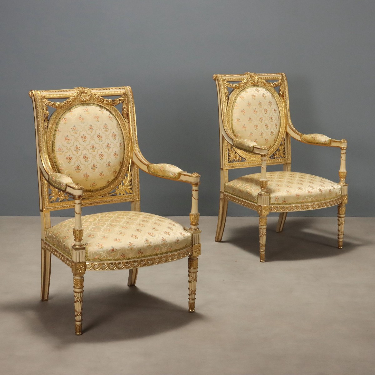Pair Of Neoclassical Armchairs, Late 19th Century Italy