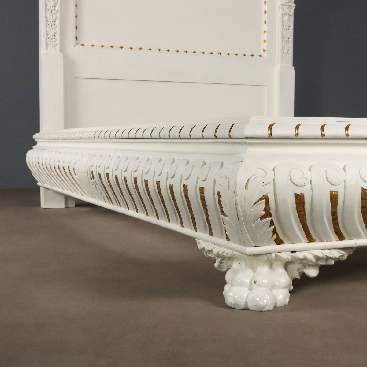 Lit Ancien Style Néo-Renaissance Peuplier Gravé Italie XXe Siècle-photo-3