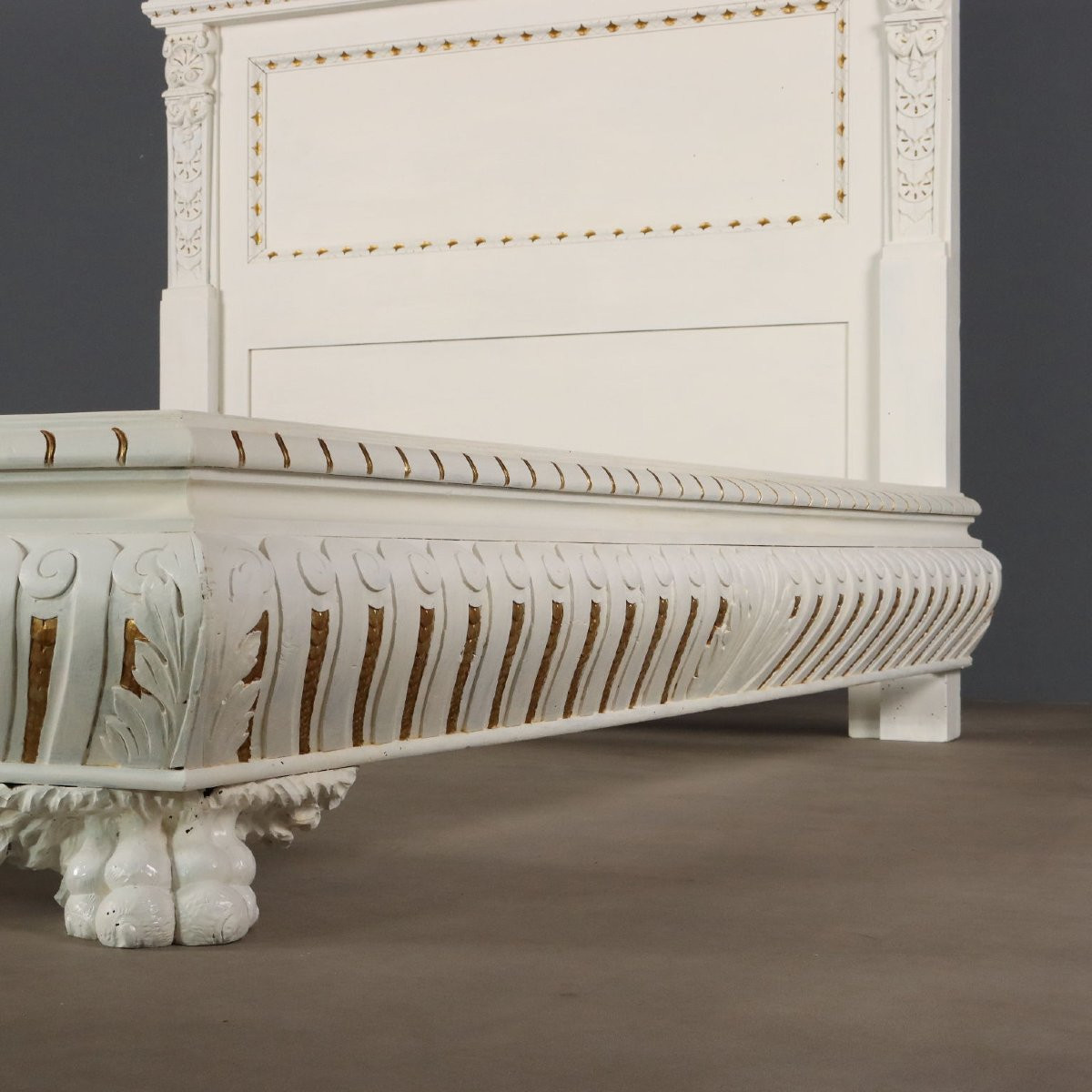 Lit Ancien Style Néo-Renaissance Peuplier Gravé Italie XXe Siècle-photo-6