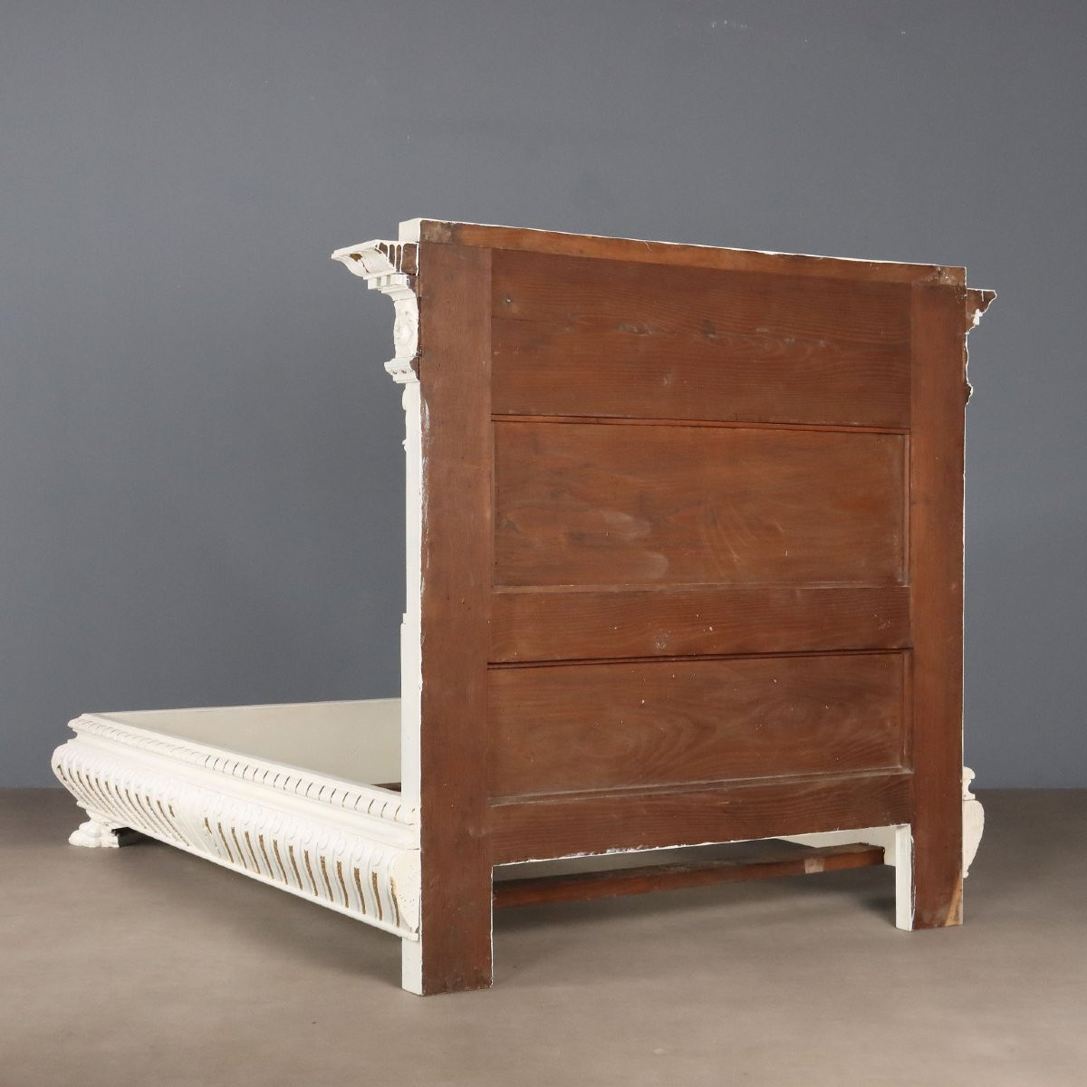 Lit Ancien Style Néo-Renaissance Peuplier Gravé Italie XXe Siècle-photo-8