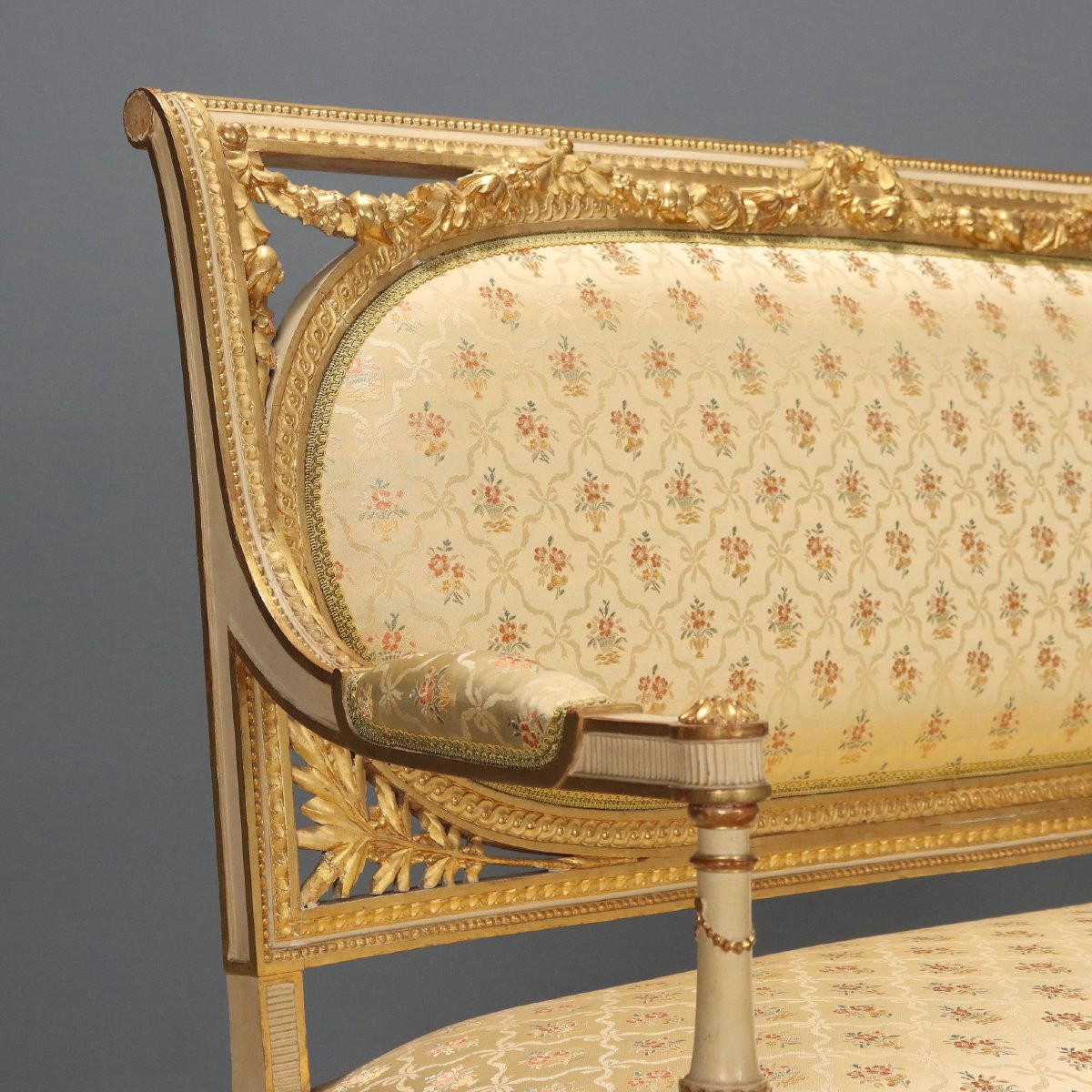 Canapé Ancien Style Néoclassique Bois Laqué Italie XIXe Siècle-photo-3