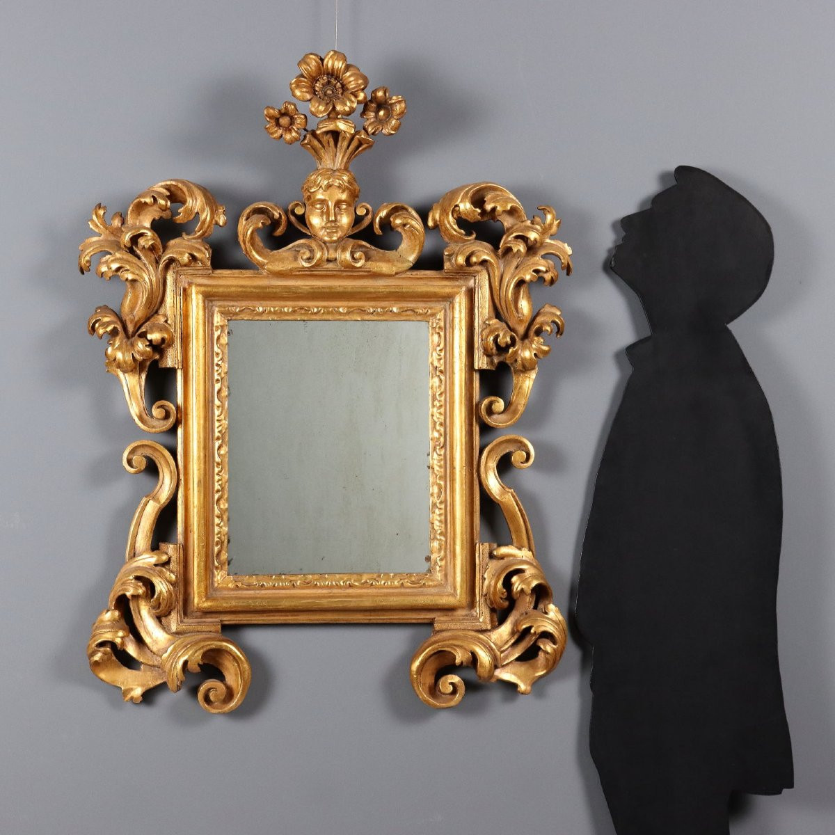 Petit Miroir Ancien Bois Gravé Doré Italie XIXe Siècle-photo-2