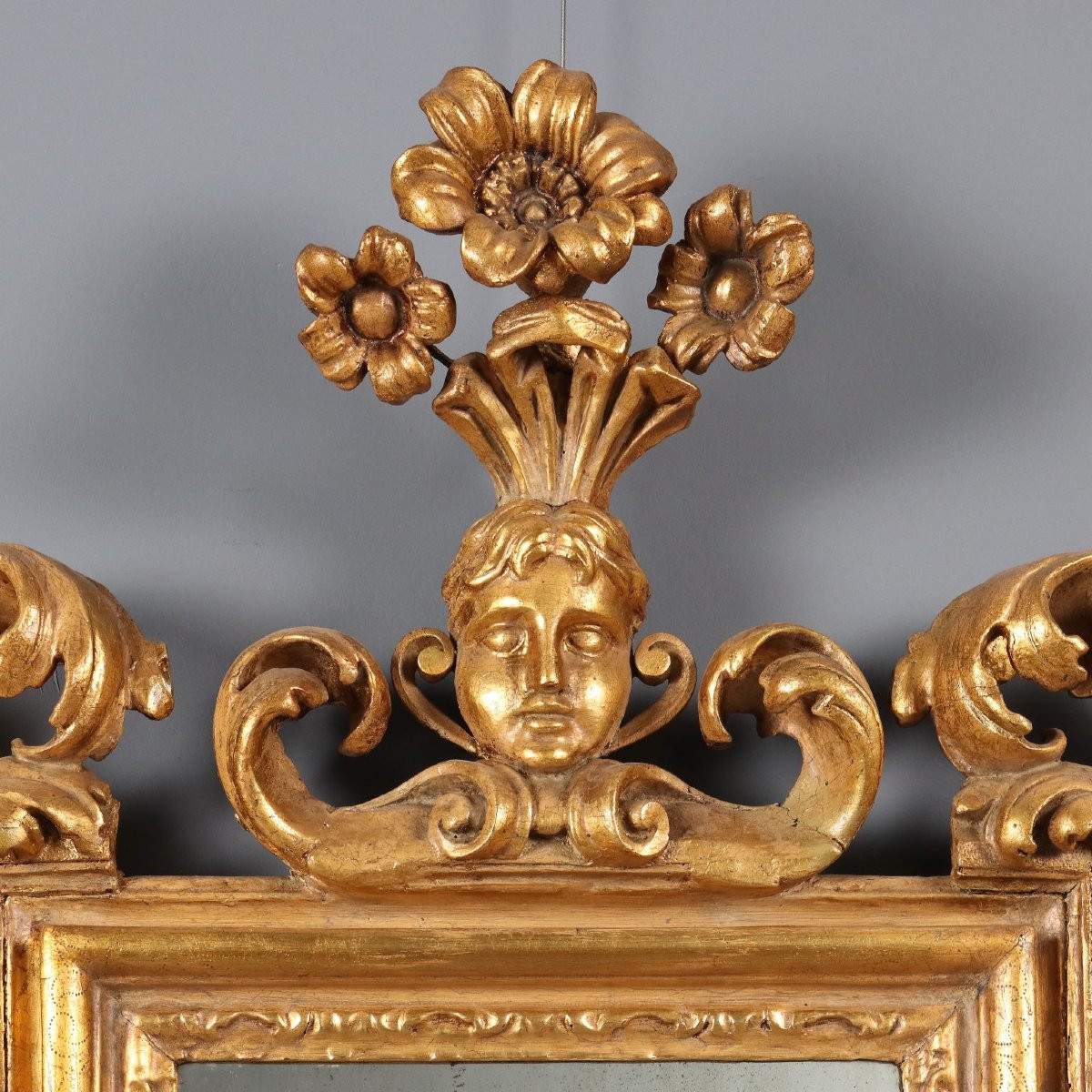 Petit Miroir Ancien Bois Gravé Doré Italie XIXe Siècle-photo-3