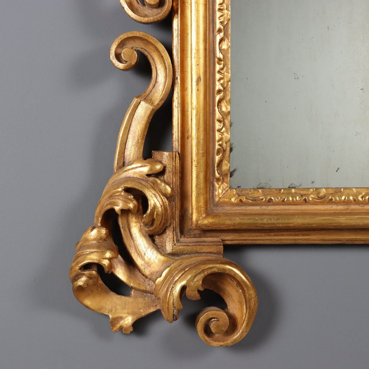 Petit Miroir Ancien Bois Gravé Doré Italie XIXe Siècle-photo-2