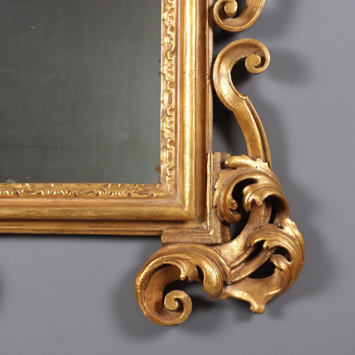 Petit Miroir Ancien Bois Gravé Doré Italie XIXe Siècle-photo-3