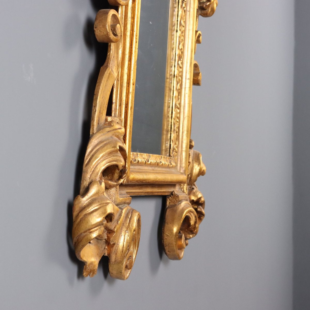 Petit Miroir Ancien Bois Gravé Doré Italie XIXe Siècle-photo-5