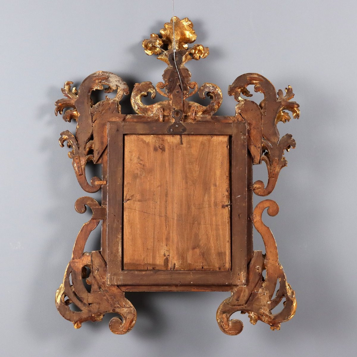 Petit Miroir Ancien Bois Gravé Doré Italie XIXe Siècle-photo-6