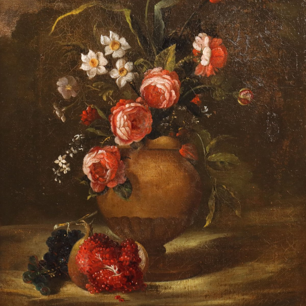 Antique Painting Still Life And Flowers Oil On Canvas XVIII Century-photo-3