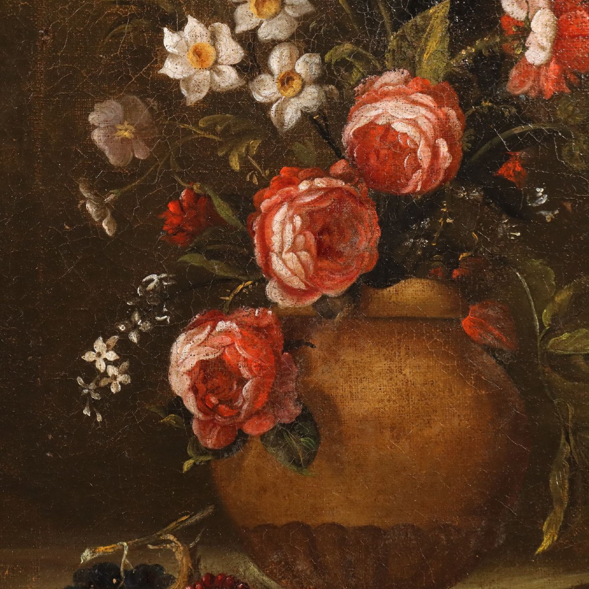 Antique Painting Still Life And Flowers Oil On Canvas XVIII Century-photo-1