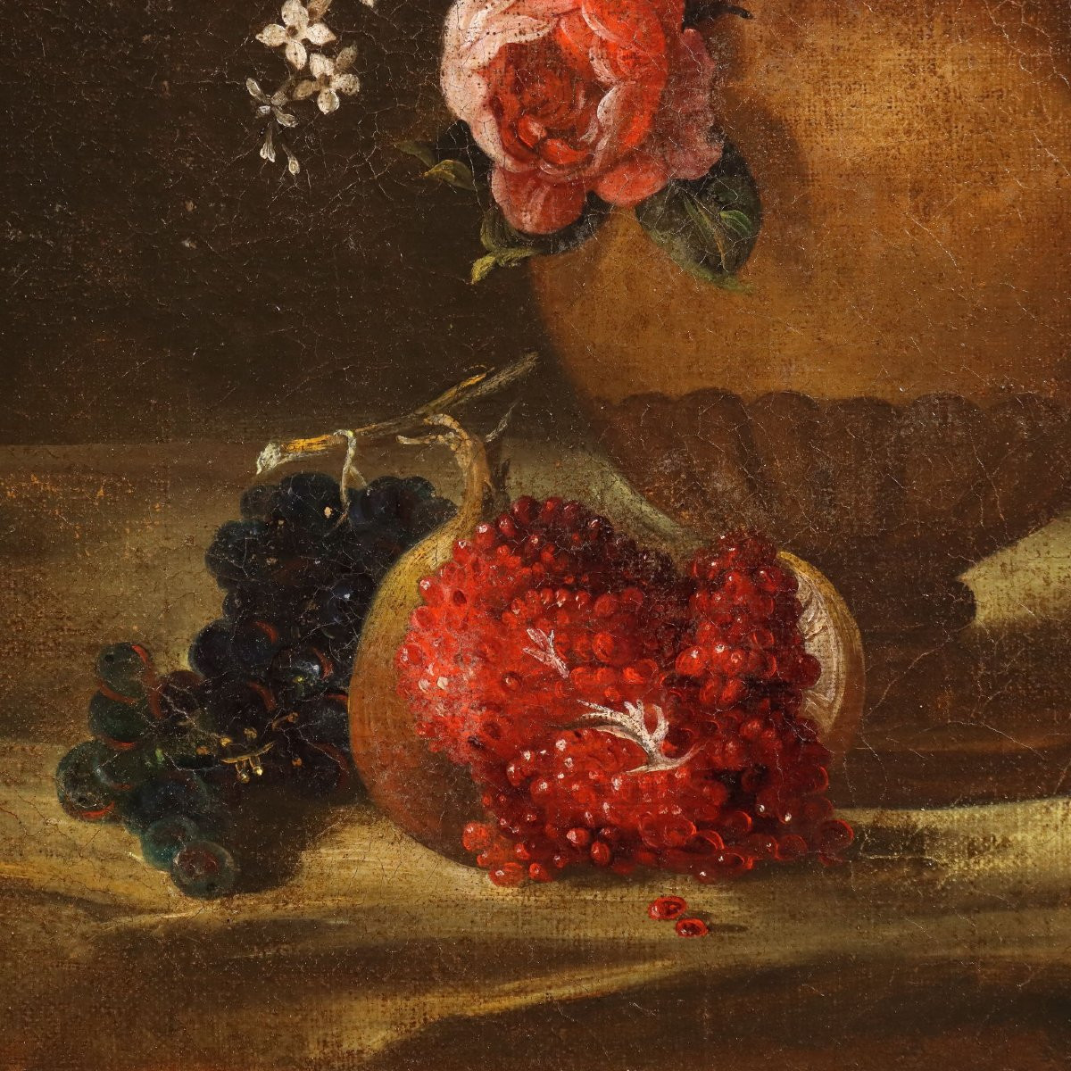 Antique Painting Still Life And Flowers Oil On Canvas XVIII Century-photo-2