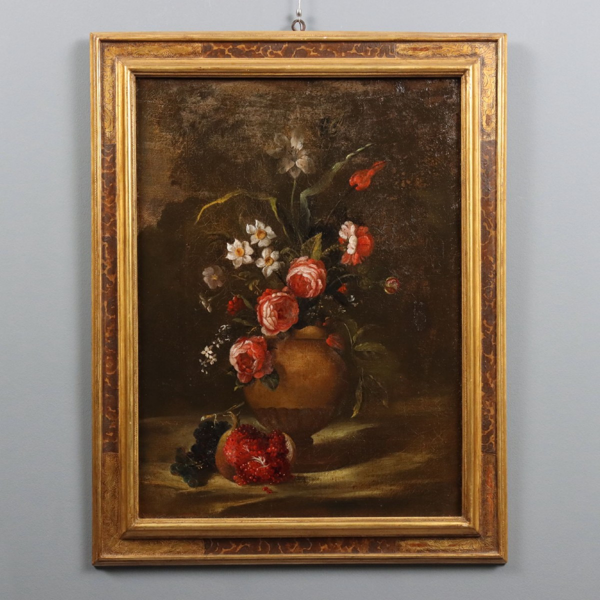 Antique Painting Still Life And Flowers Oil On Canvas XVIII Century