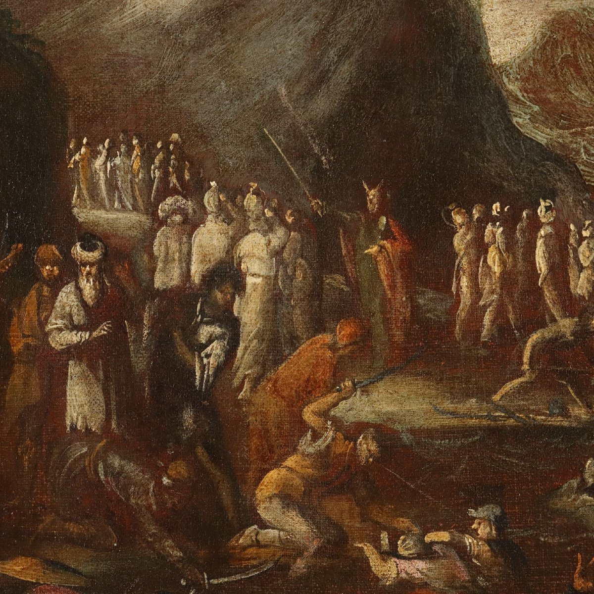 Antique Painting The Crossing Of The Red Sea Oil On Canvas '600-photo-1