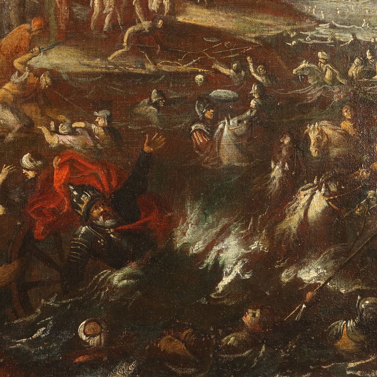 Antique Painting The Crossing Of The Red Sea Oil On Canvas '600-photo-4