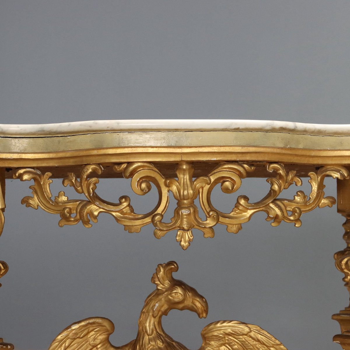 Carved And Gilded Wooden Console Table, Italy, Mid-19th Century-photo-1