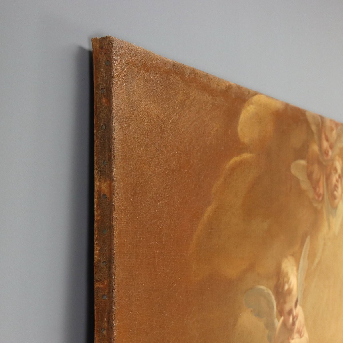 Antique Painting Virgin Mary With Child And Angels Oil On Canvas XVIII Century-photo-7