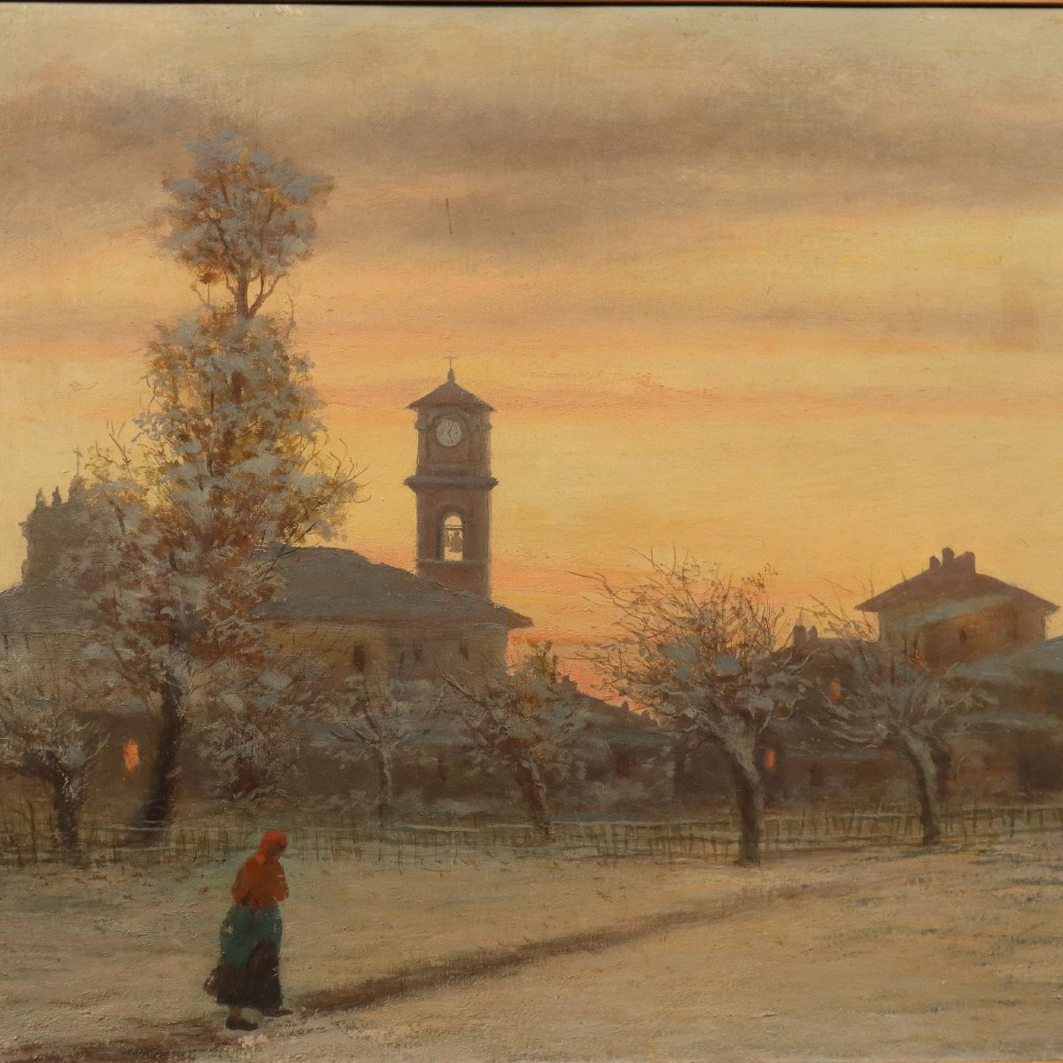 Tableau Moderne Signé Ugo Gheduzzi Vue du Pays Italie XXe Siècle-photo-3