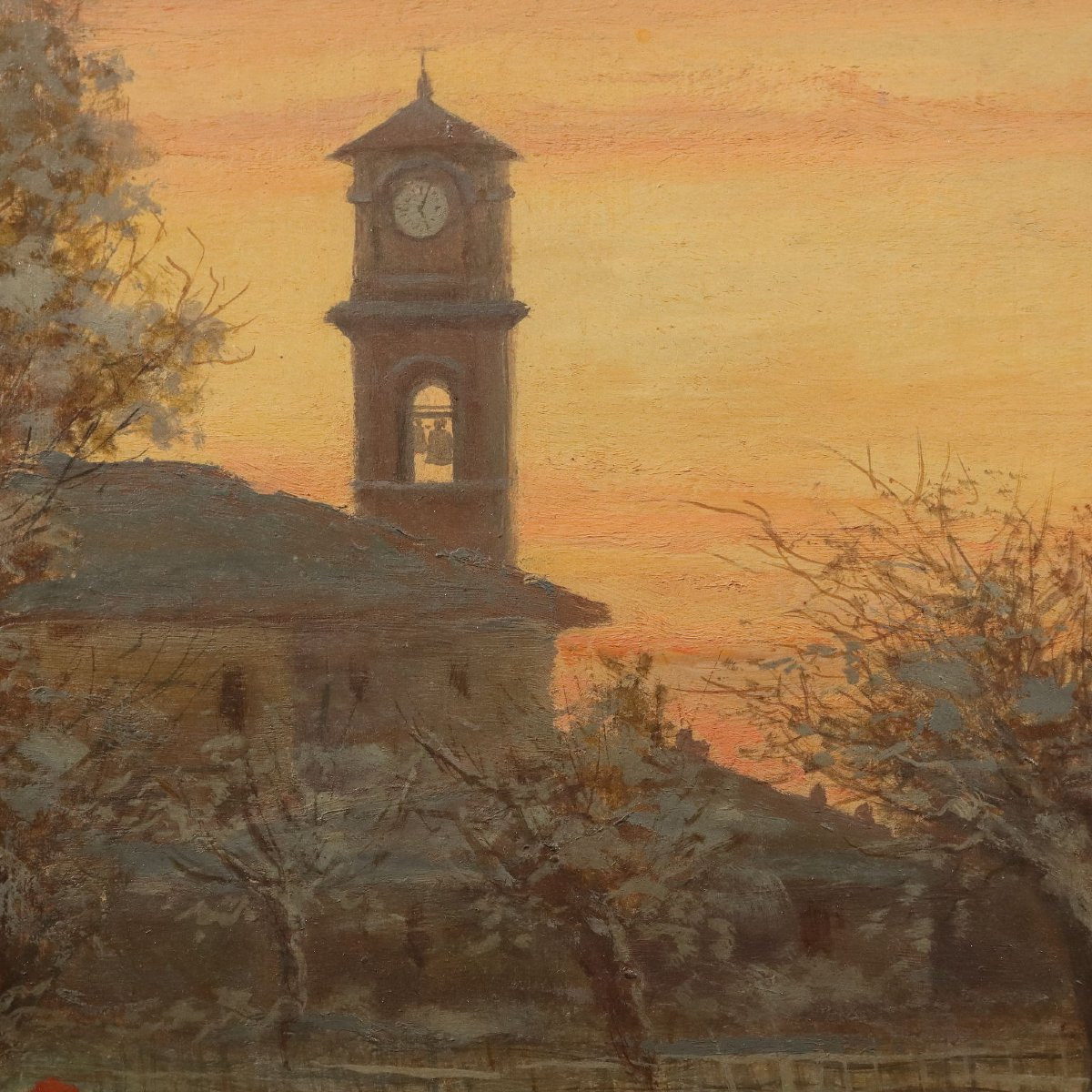 Tableau Moderne Signé Ugo Gheduzzi Vue du Pays Italie XXe Siècle-photo-1