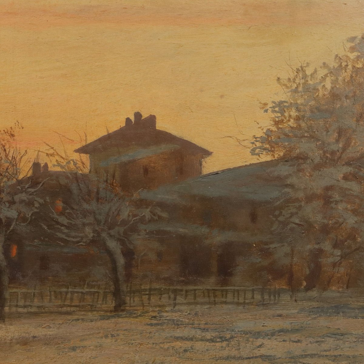 Tableau Moderne Signé Ugo Gheduzzi Vue du Pays Italie XXe Siècle-photo-2