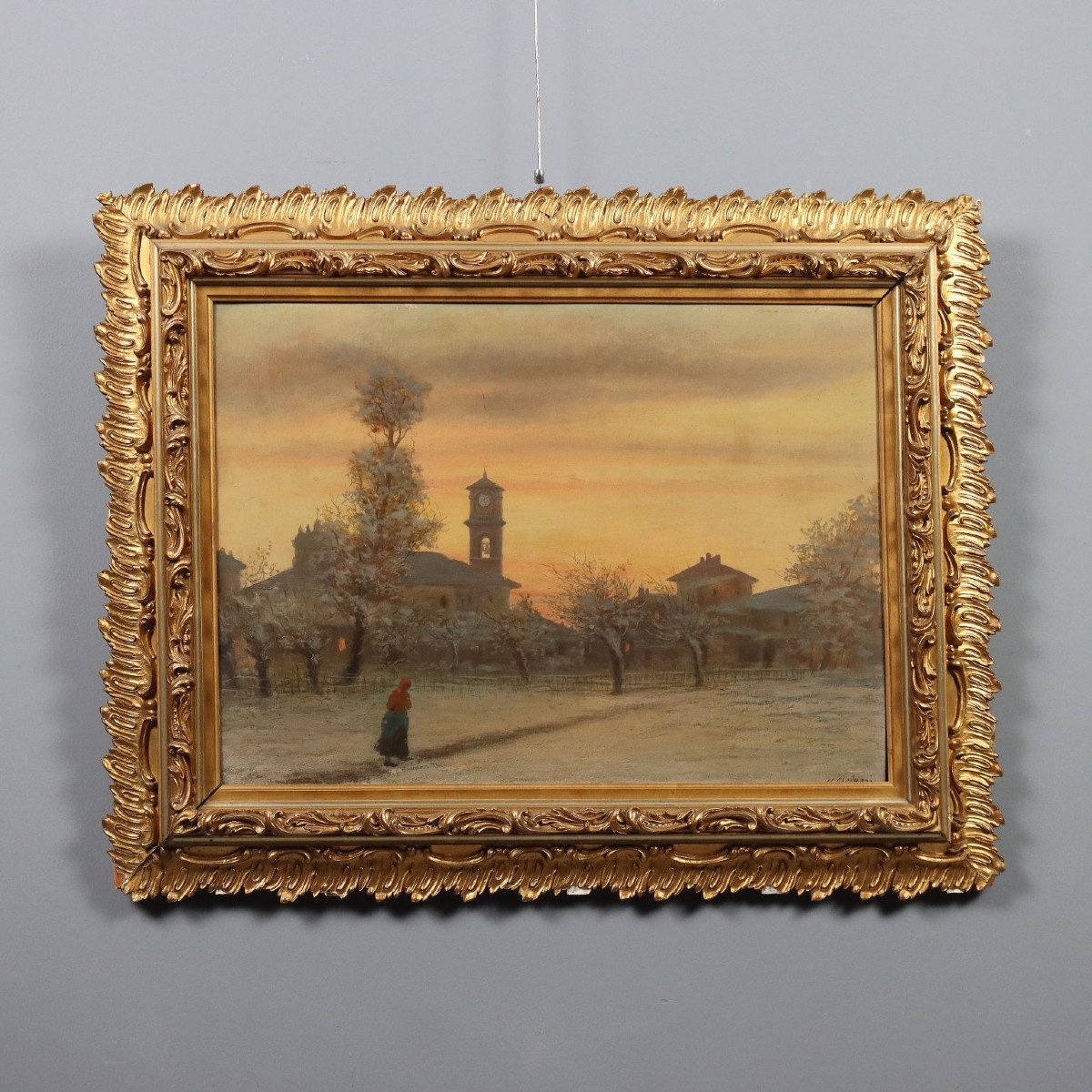 Tableau Moderne Signé Ugo Gheduzzi Vue du Pays Italie XXe Siècle