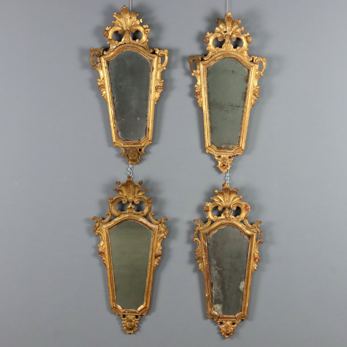 Set Of Four Carved And Gilded Wooden Fans, France, 18th Century