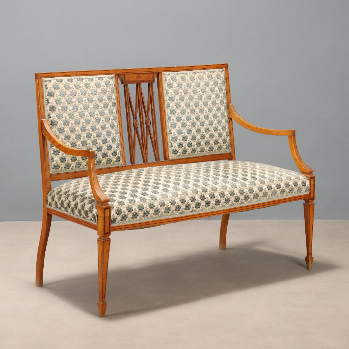 Canapé Victorien Ancien Acajou Tissu Royaume-Uni XIXe Siècle