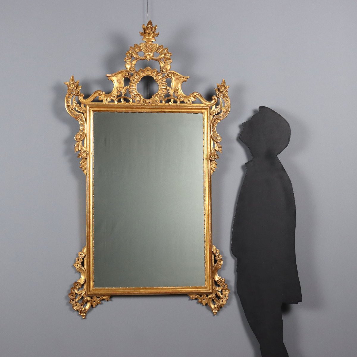 Miroir Ancien Bois Gravé Doré Italie du XXe Siècle-photo-2