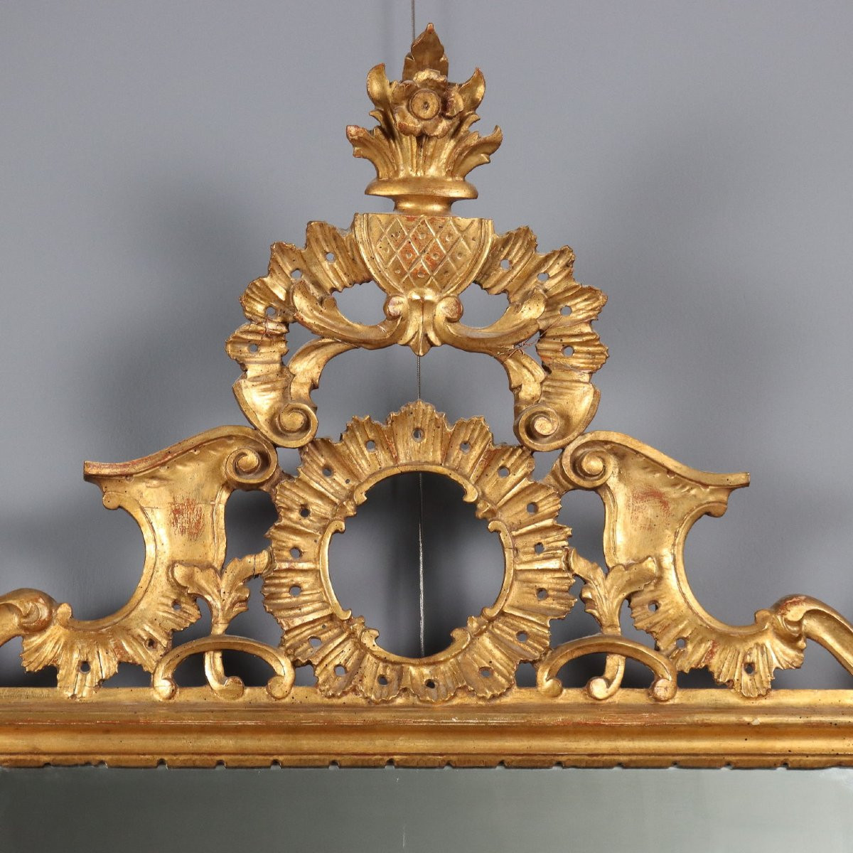 Miroir Ancien Bois Gravé Doré Italie du XXe Siècle-photo-3
