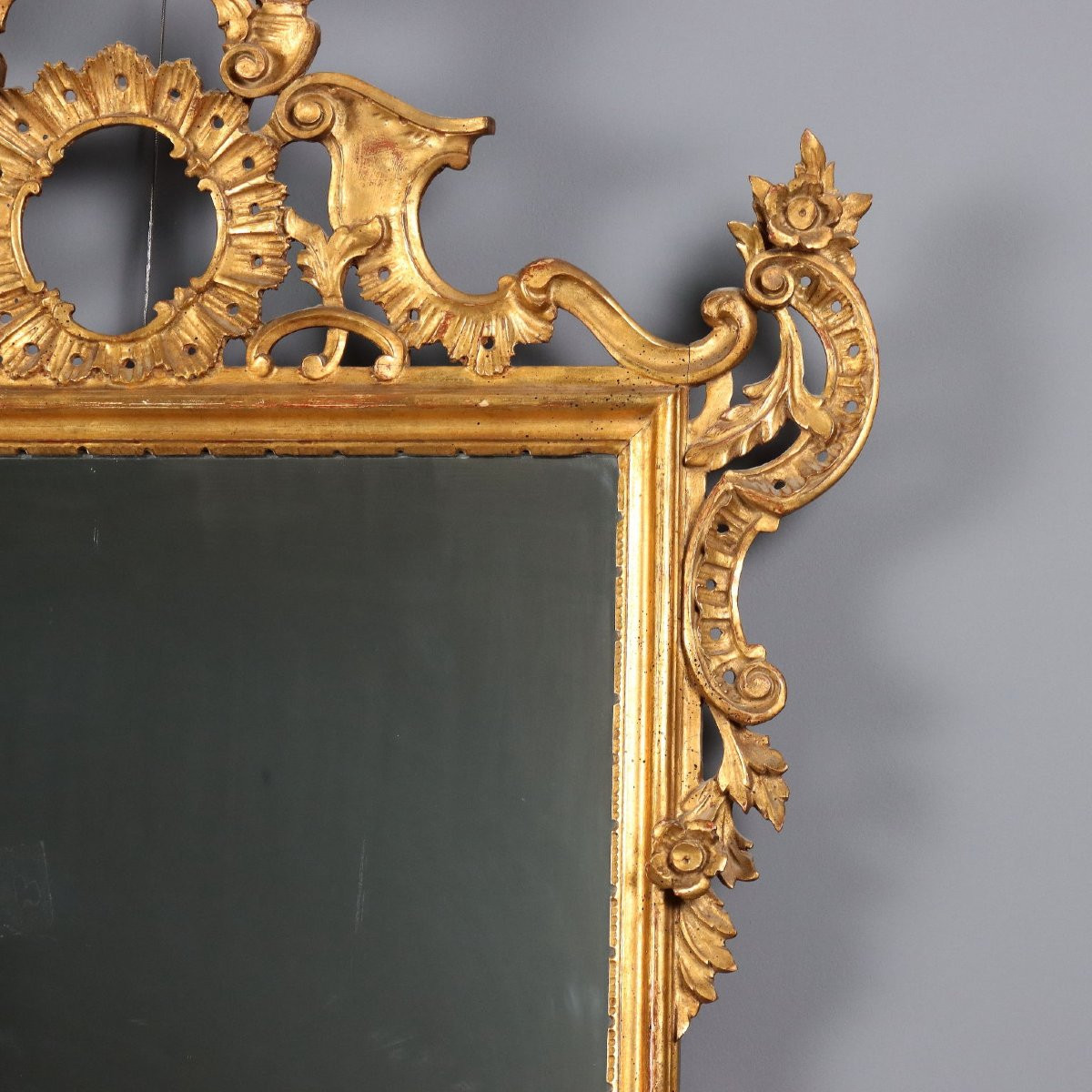 Miroir Ancien Bois Gravé Doré Italie du XXe Siècle-photo-1