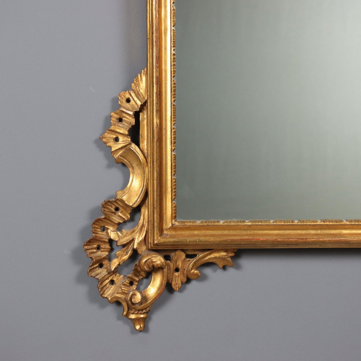 Miroir Ancien Bois Gravé Doré Italie du XXe Siècle-photo-2