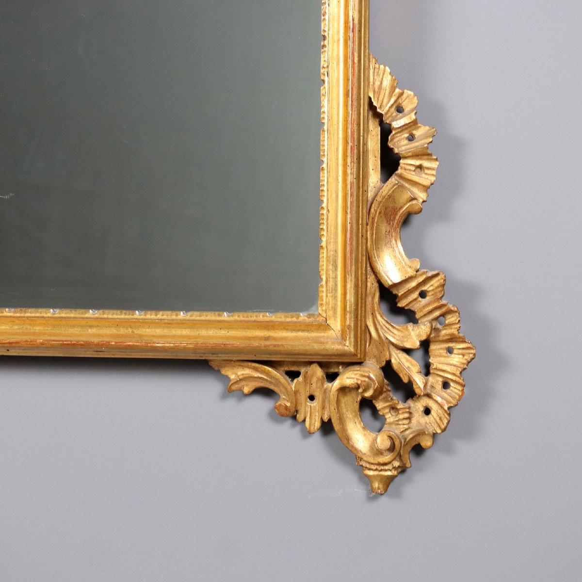 Miroir Ancien Bois Gravé Doré Italie du XXe Siècle-photo-3