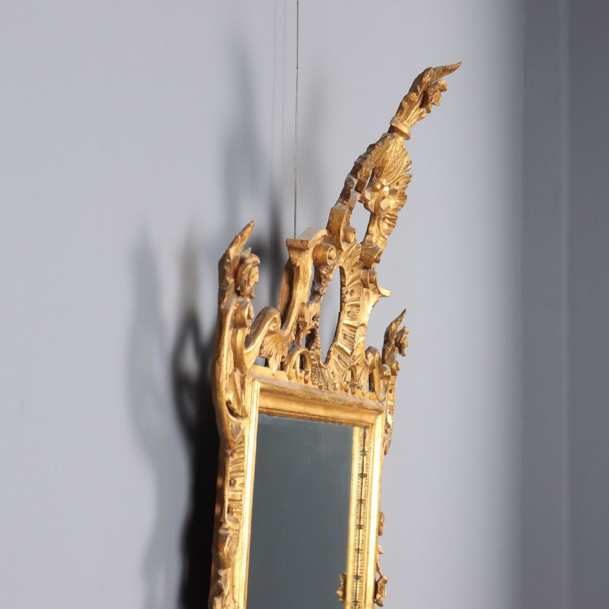 Miroir Ancien Bois Gravé Doré Italie du XXe Siècle-photo-4