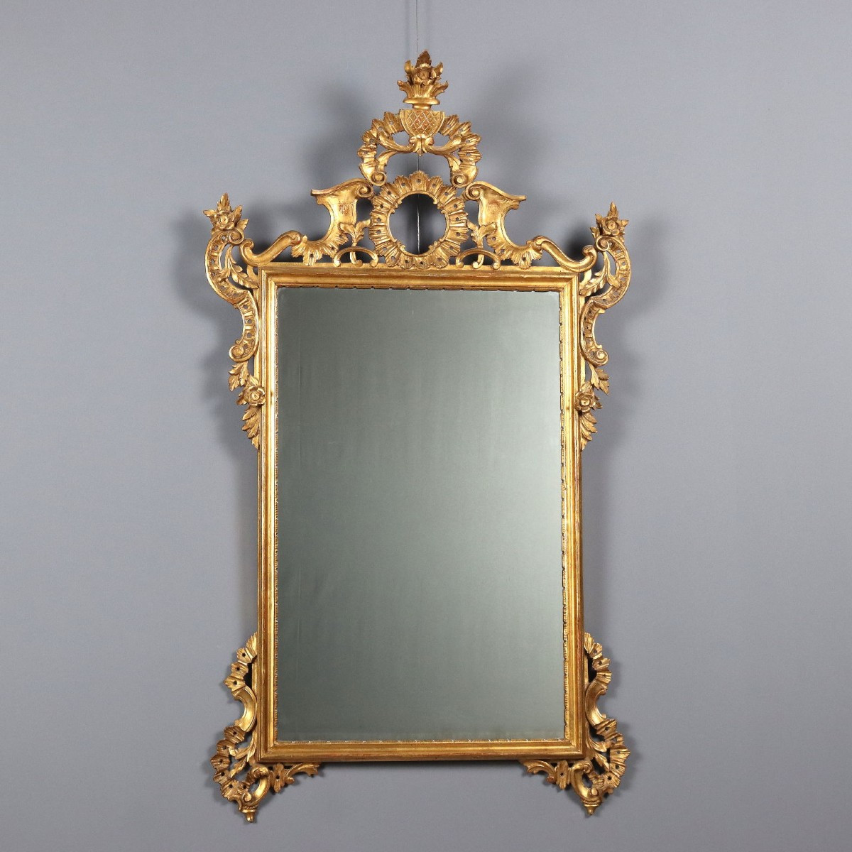 Miroir Ancien Bois Gravé Doré Italie du XXe Siècle