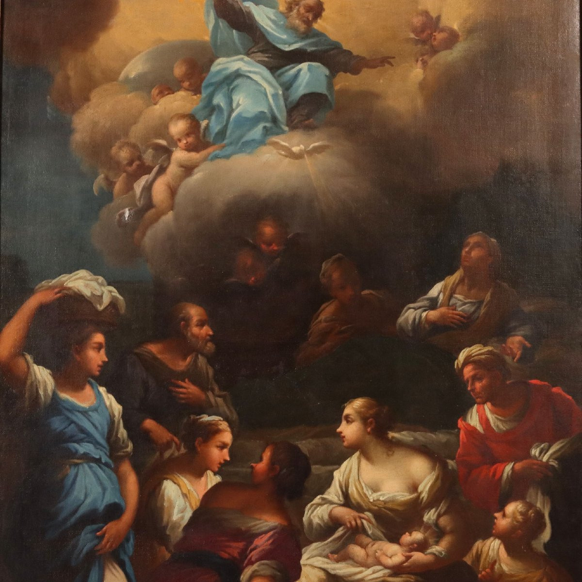 Tableau Ancien La Naissance de la Vierge Marie Huile sur Toile '700-photo-3