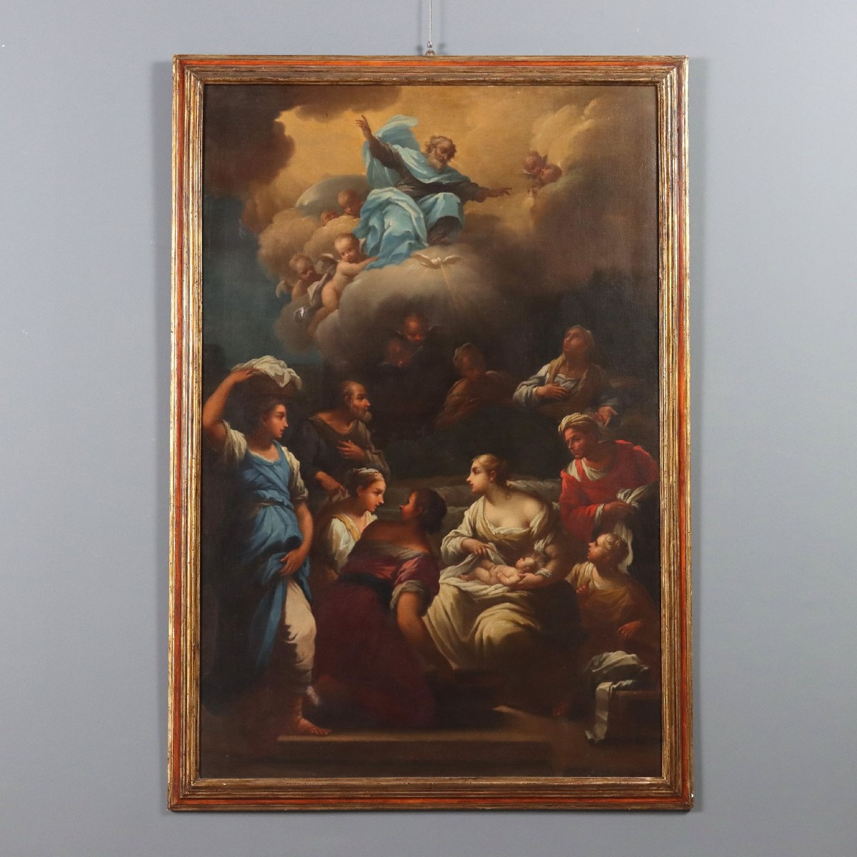 Tableau Ancien La Naissance de la Vierge Marie Huile sur Toile '700