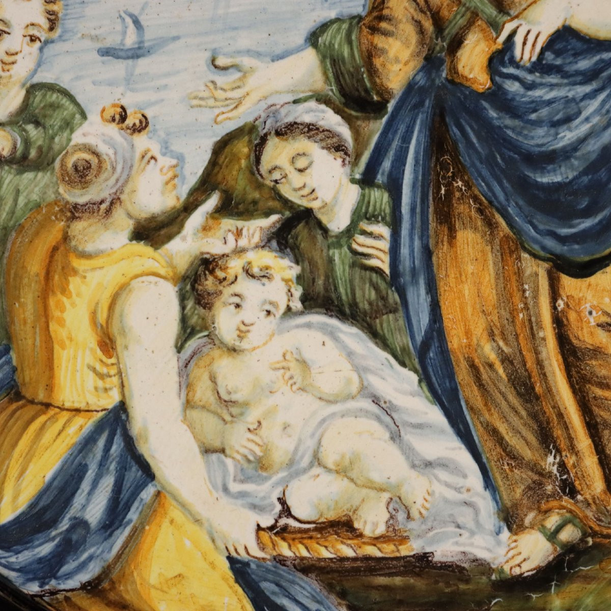 Tondo Ancien Majolique Moïse Sauvé des Eaux Castelli d'Abruzzo '800 -photo-2
