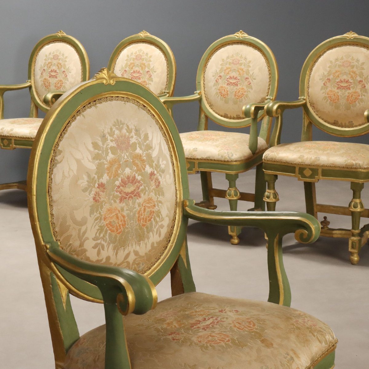 Set Of Ten Lacquered And Gilded Baroque Armchairs, 18th-century Italy-photo-4