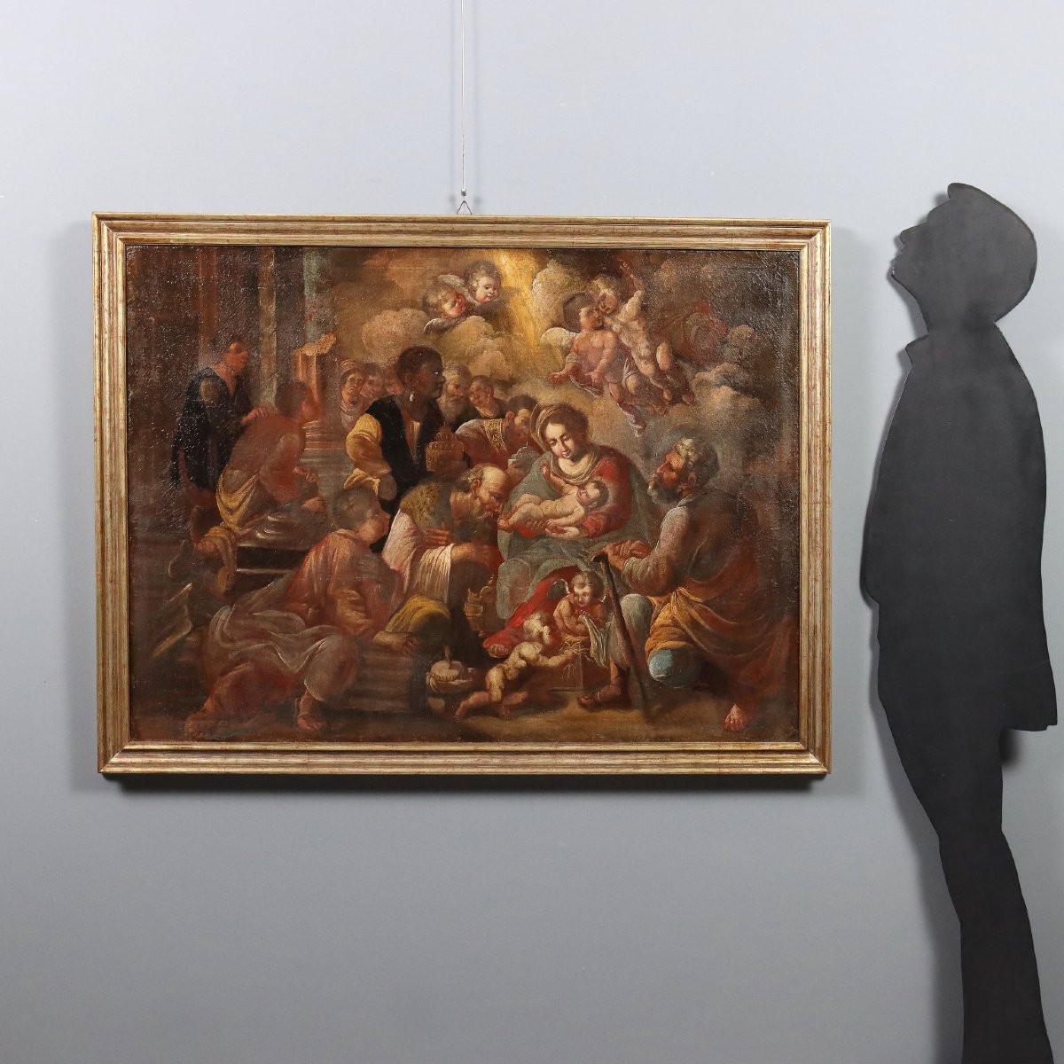 Tableau Ancien Adoration des Mages Huile sur Toile XVIIe Siècle-photo-2