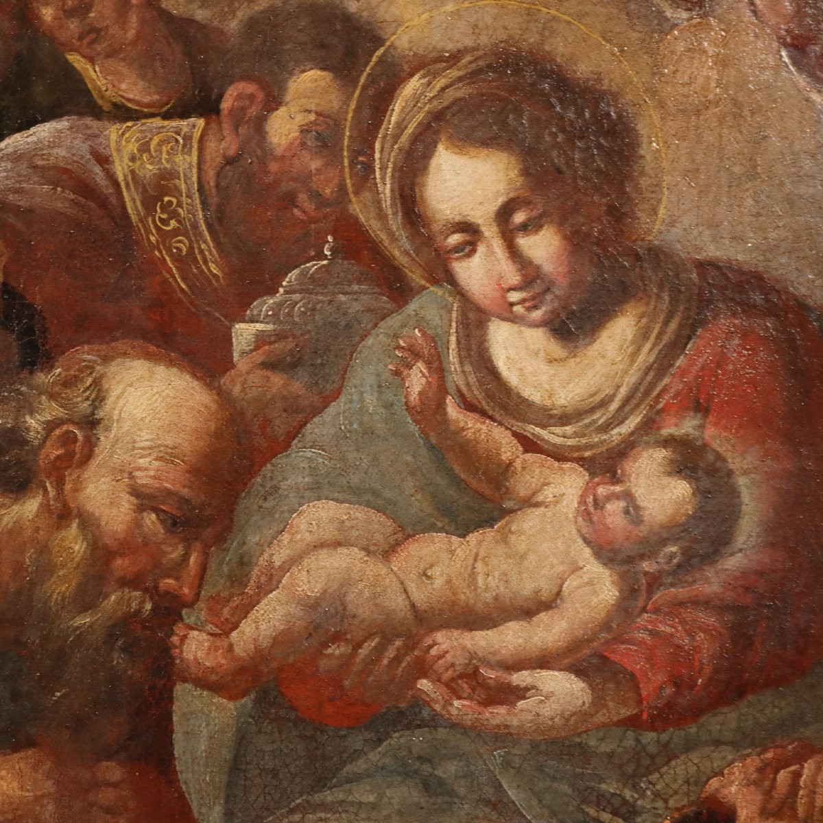 Tableau Ancien Adoration des Mages Huile sur Toile XVIIe Siècle-photo-4