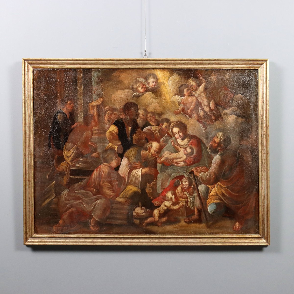 Tableau Ancien Adoration des Mages Huile sur Toile XVIIe Siècle