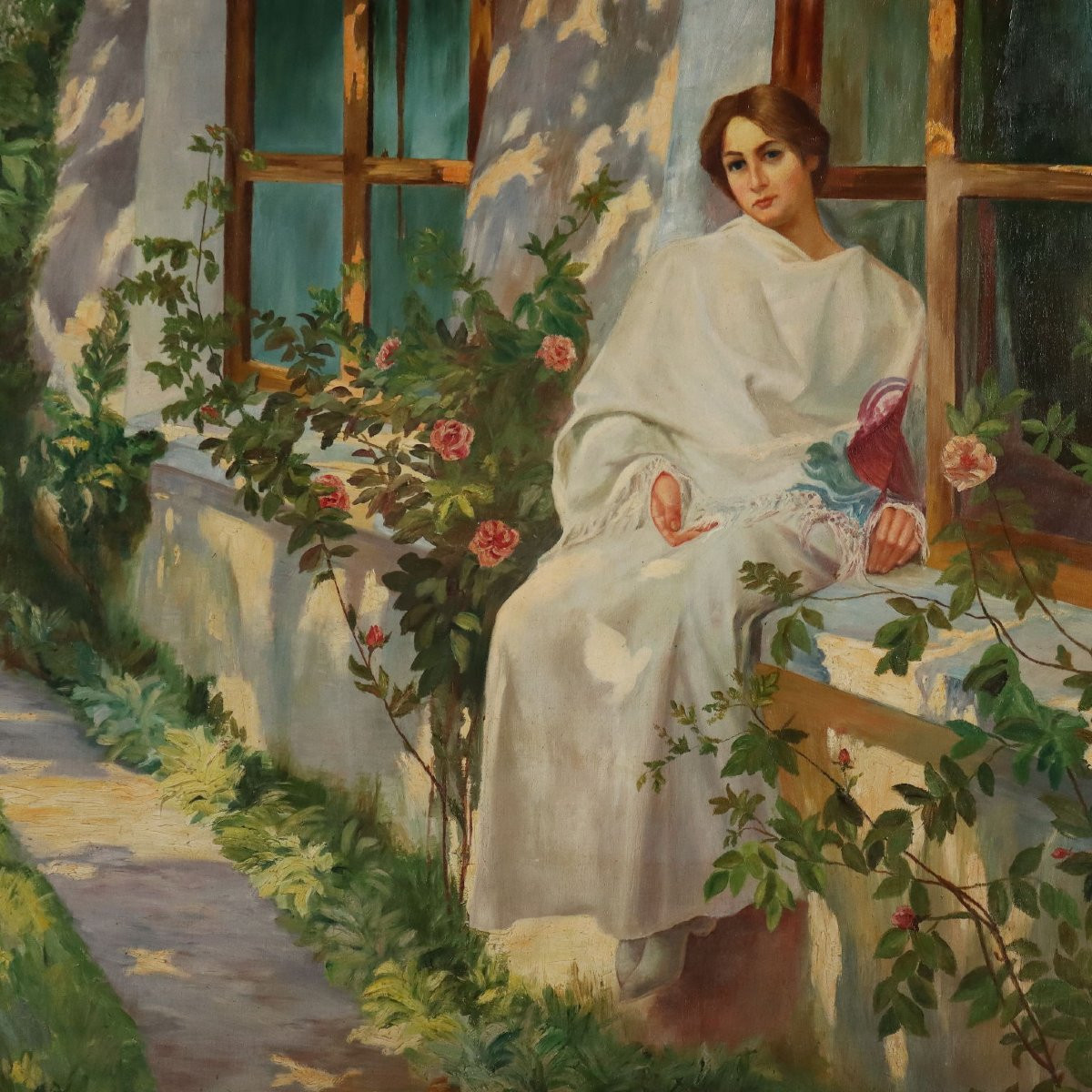 Tableau Ancien Copie Par Giovanni Giani 'Le Matin des Roses' XXe Siècle-photo-3