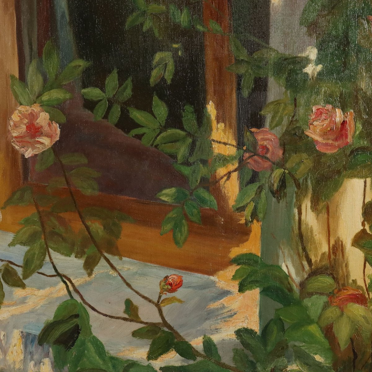 Tableau Ancien Copie Par Giovanni Giani 'Le Matin des Roses' XXe Siècle-photo-3
