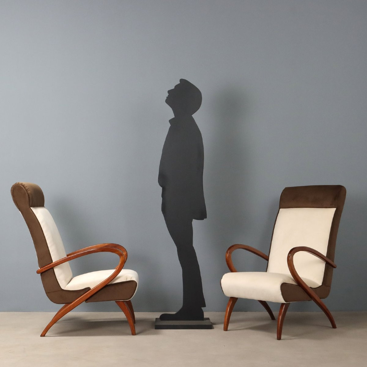 Vintage Armchairs Painted Beech Two-tone Fabric Design 1950s-photo-2