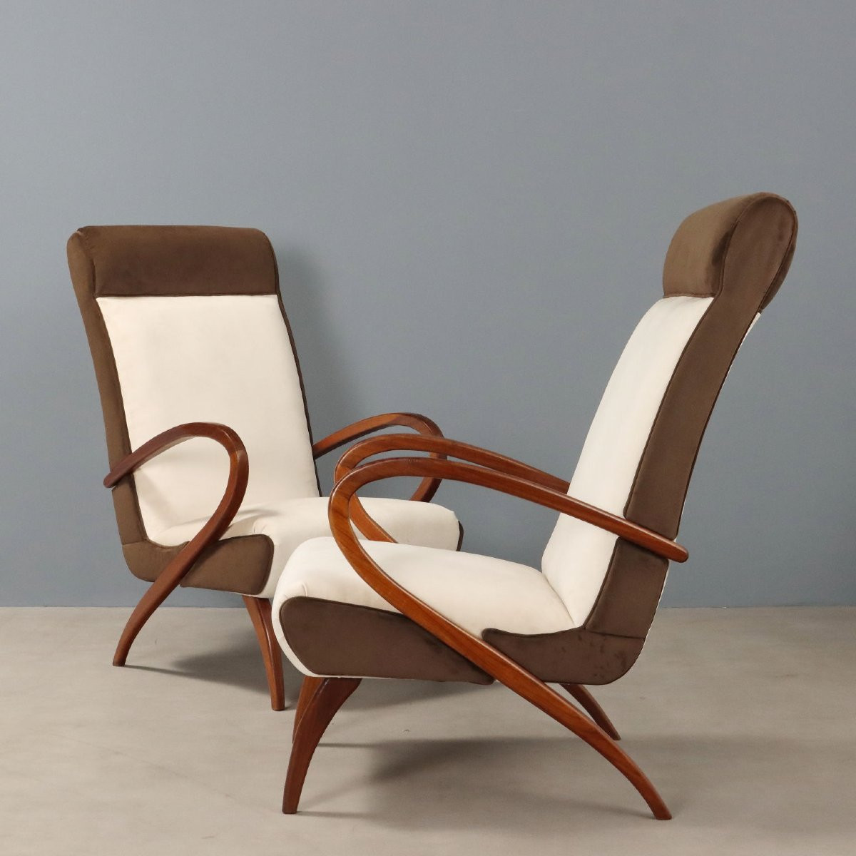 Vintage Armchairs Painted Beech Two-tone Fabric Design 1950s-photo-3