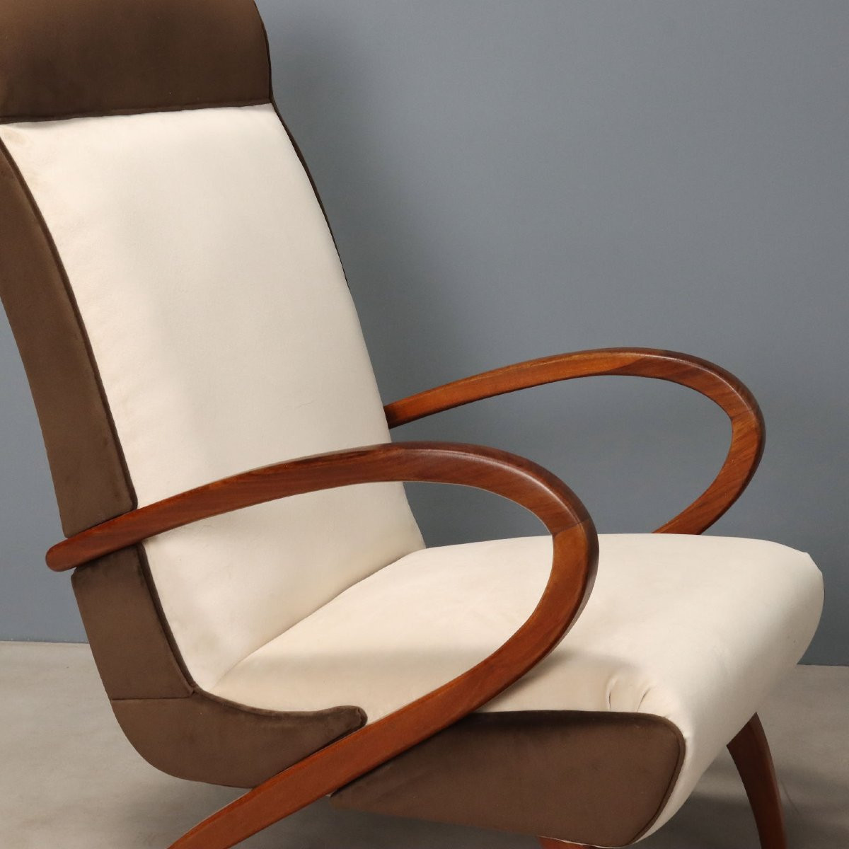 Vintage Armchairs Painted Beech Two-tone Fabric Design 1950s-photo-1