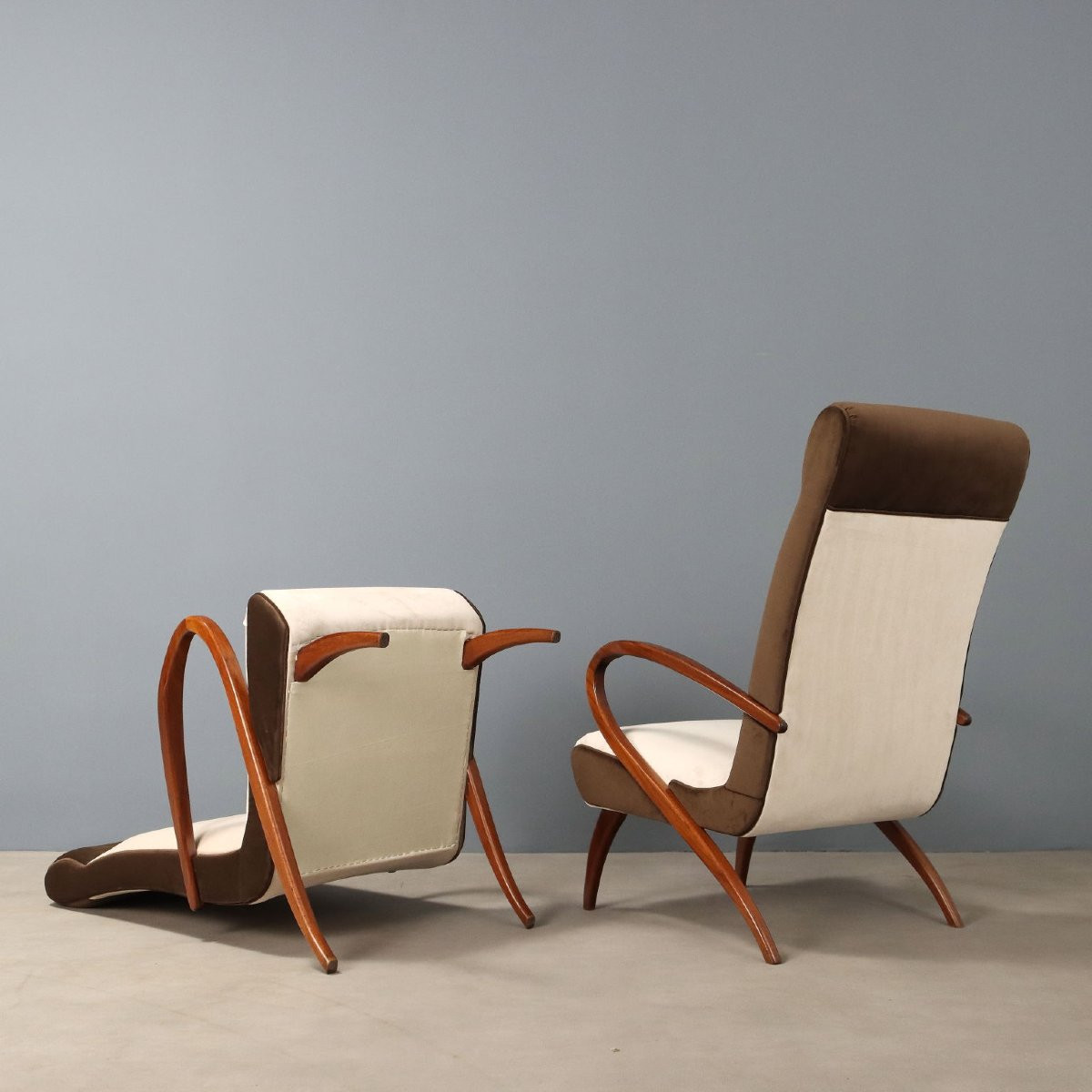 Vintage Armchairs Painted Beech Two-tone Fabric Design 1950s-photo-5