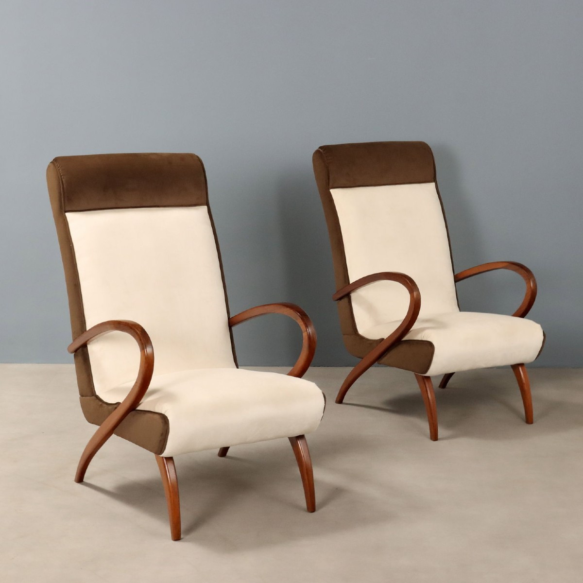 Vintage Armchairs Painted Beech Two-tone Fabric Design 1950s